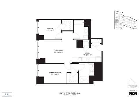 Floor plan for 2 beds, 2 baths, 917 sqft
